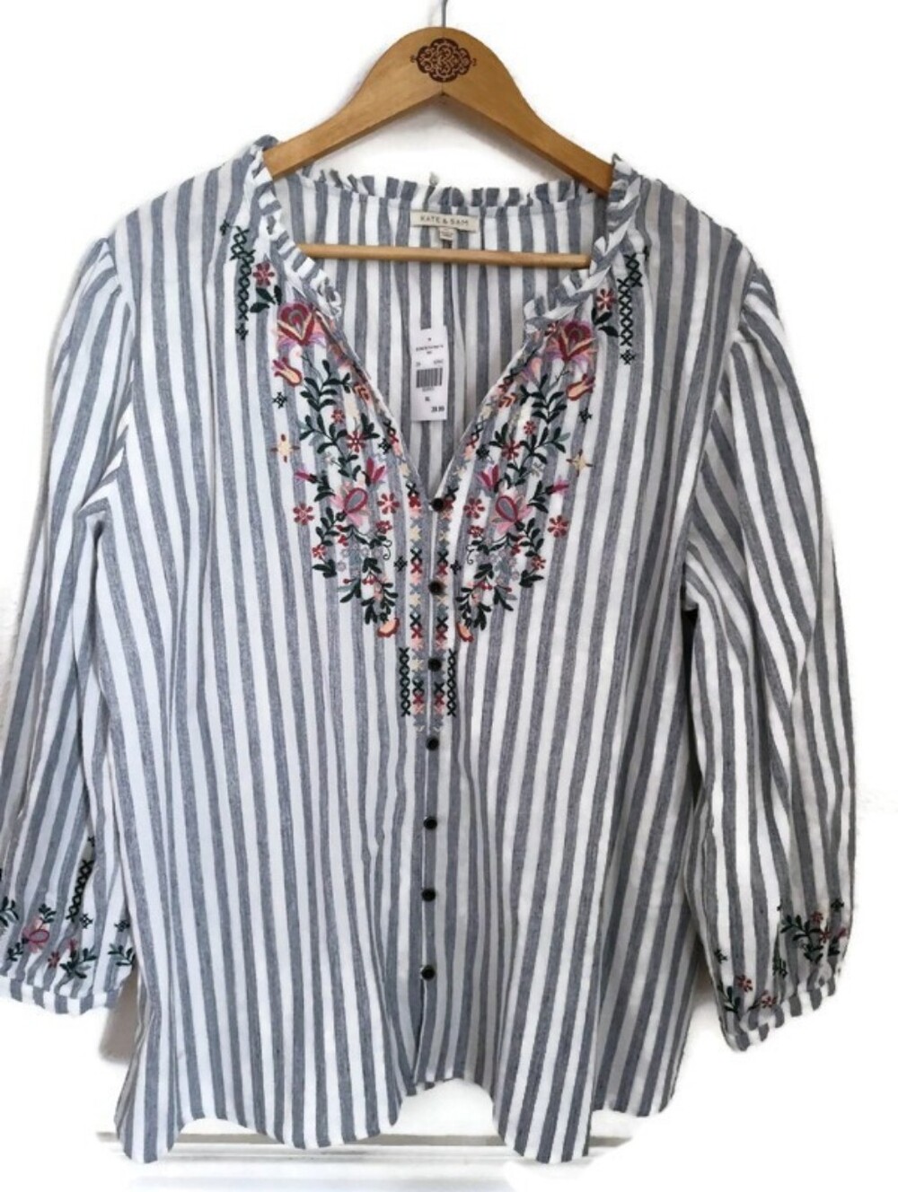 Kate & Sam Womens 100 Percent Cotton Embroidered Top Size XL New! With Tag